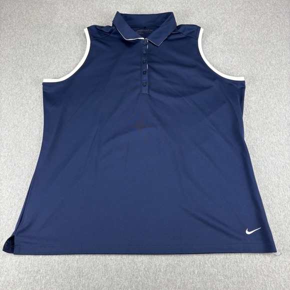 Nike Tops - Nike Dri-FIT Sleeveless Polo Shirt Women's 2XL Collared Athletic Golf Navy White